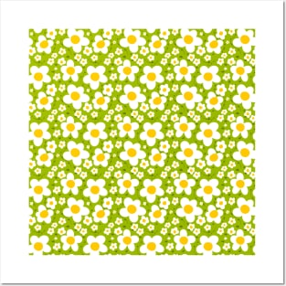 Green Daisy Print Pattern Posters and Art